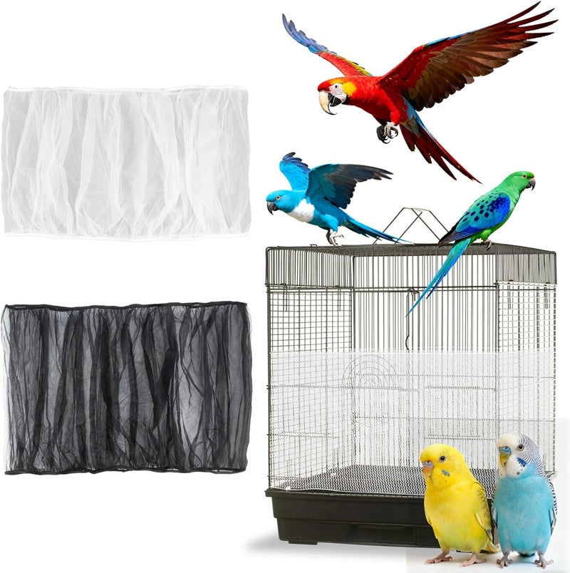 Rainflow 2 Pcs Bird Cage Cover - Bird Cage Seed Catcher Bird Net Bird Cage Skirt Nylon Nesh Bird Cage Net for Round Square Canary Parakeet Cockatiel Pigeon Budgie Quail Large Tall Big Bird Cage - Image 1